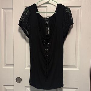 Hot Topic Black Lace-Up Blouse